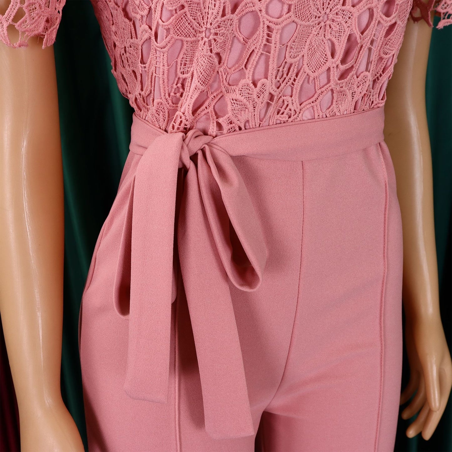 Sexy Lace Full Length Jumpsuits Featuring Polyester Fabric With Stretchy Casual Pants Style