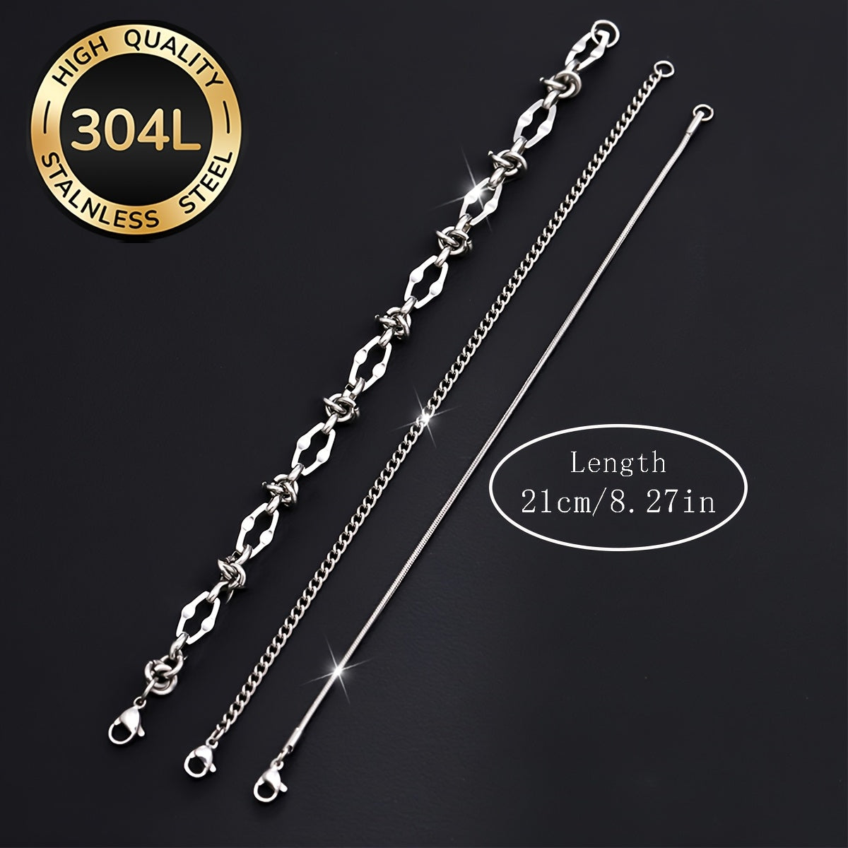 Handmade Men's 304 Stainless Steel Cuban Link Chain Curb Chain Bracelet