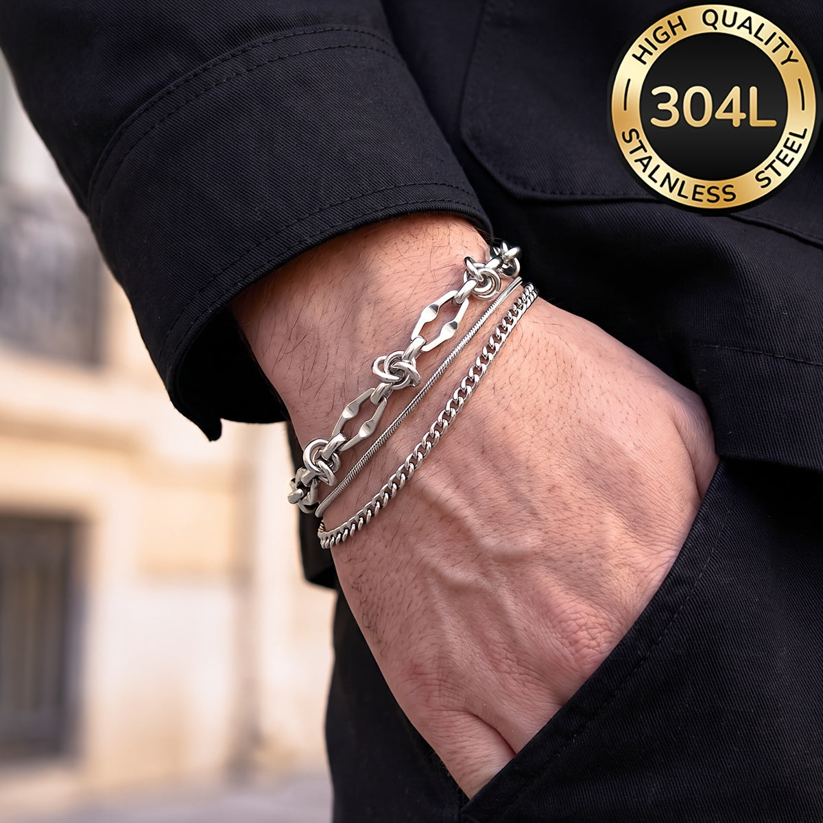 Handmade Men's 304 Stainless Steel Cuban Link Chain Curb Chain Bracelet