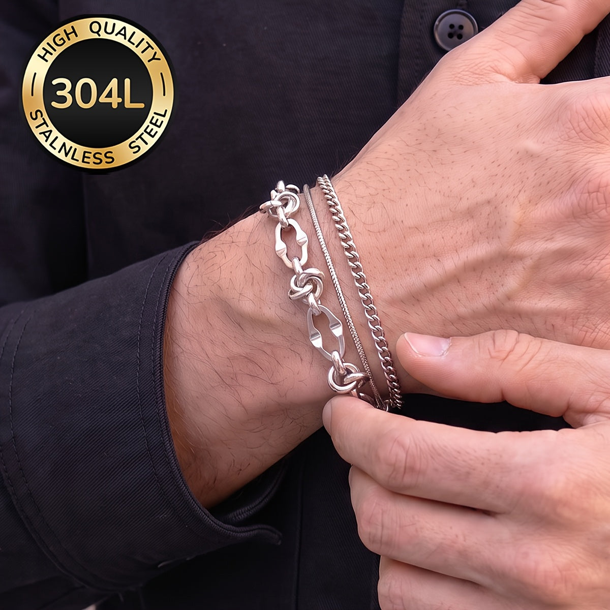 Handmade Men's 304 Stainless Steel Cuban Link Chain Curb Chain Bracelet