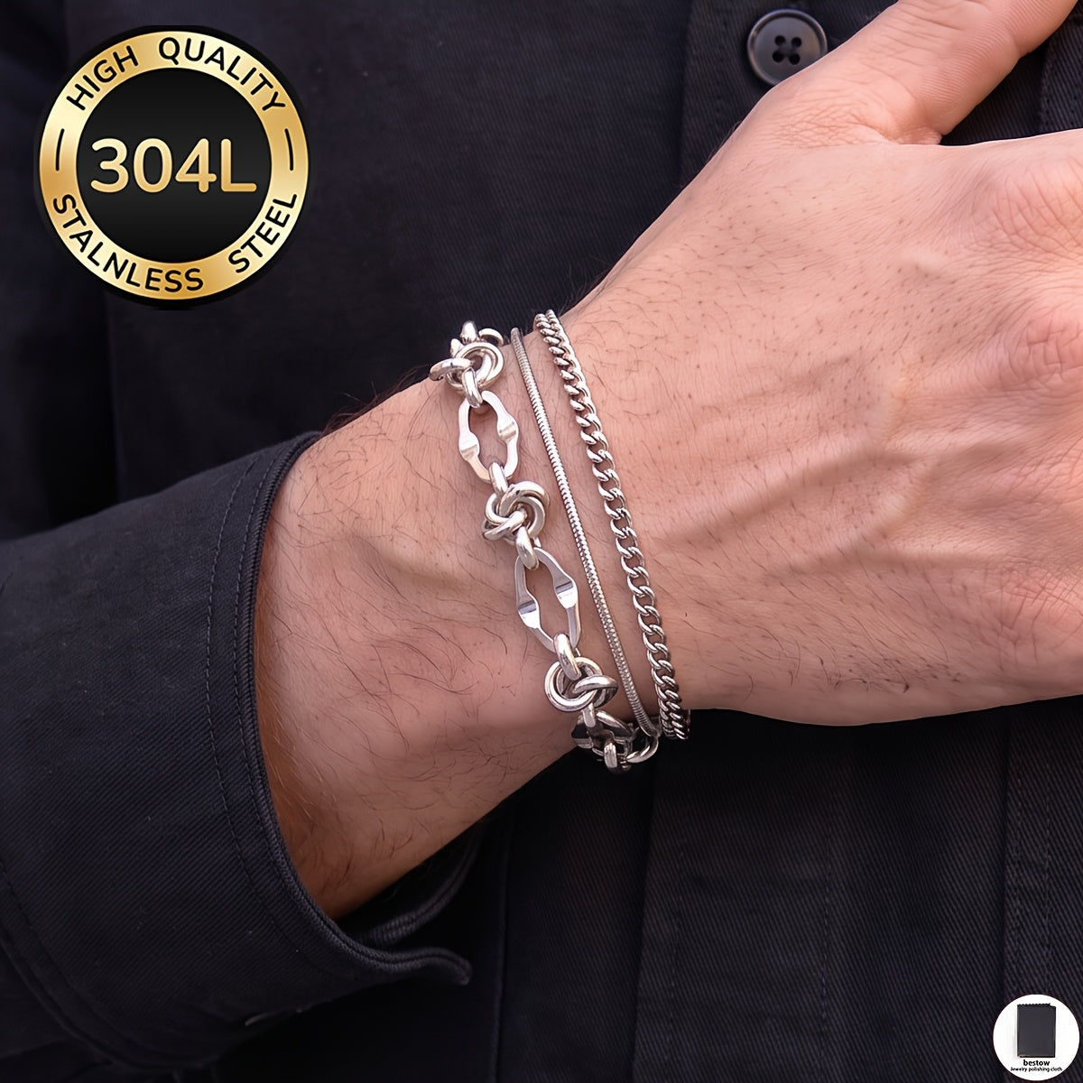 Handmade Men's 304 Stainless Steel Cuban Link Chain Curb Chain Bracelet