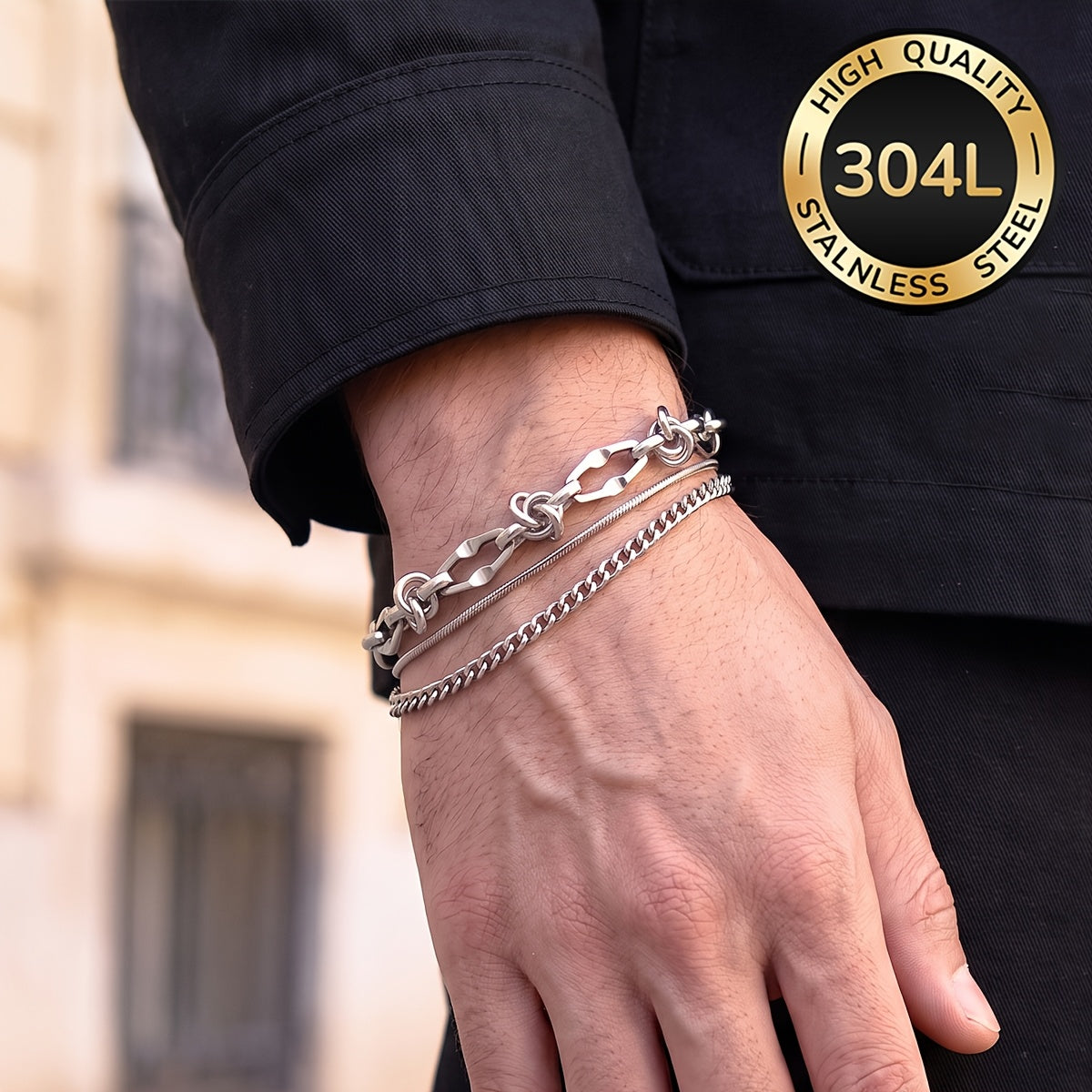 Handmade Men's 304 Stainless Steel Cuban Link Chain Curb Chain Bracelet