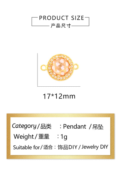 Geometric Pendant In IG Style For Unisex, Copper Base With 18K Real Gold Electroplated And Zircon Inlay, Beaded Jewelry