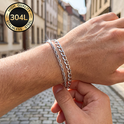 Handmade Men's Cuban Link Chain Bracelet In Durable 304 Stainless Steel Featuring Classic Curb Chain Design