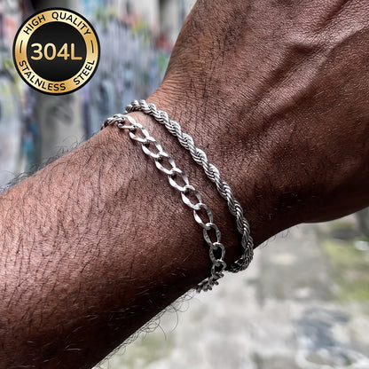 Handmade Men's Cuban Link Chain Bracelet In Durable 304 Stainless Steel Featuring Classic Curb Chain Design