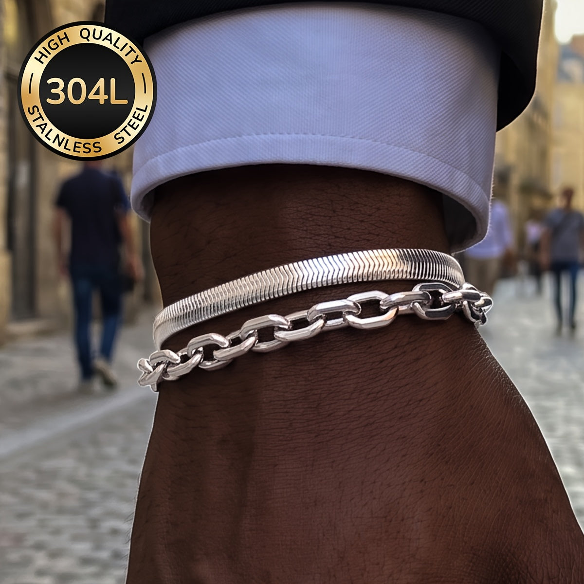 Handmade Men's 304 Stainless Steel Cuban Link Chain Curb Chain Bracelet