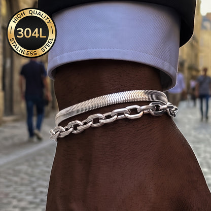 Handmade Men's 304 Stainless Steel Cuban Link Chain Curb Chain Bracelet