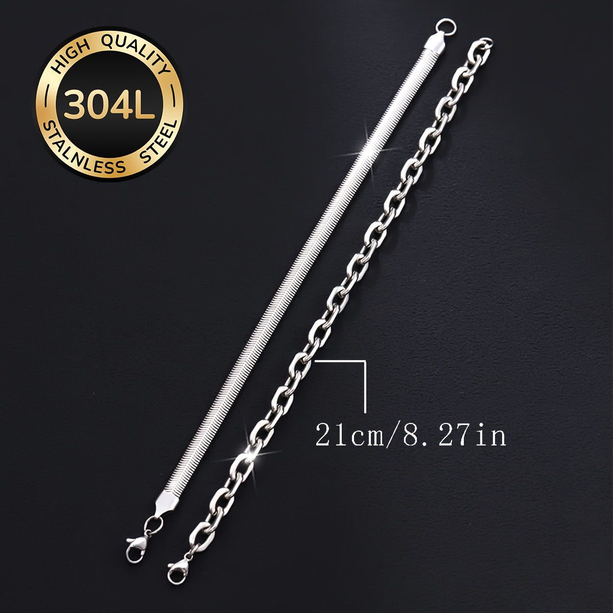 Handmade Men's 304 Stainless Steel Cuban Link Chain Curb Chain Bracelet