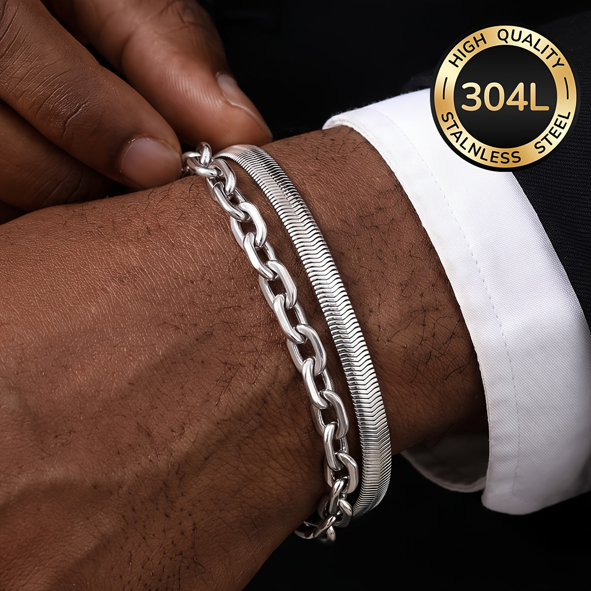 Handmade Men's 304 Stainless Steel Cuban Link Chain Curb Chain Bracelet