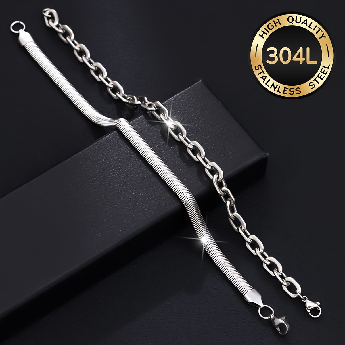 Handmade Men's 304 Stainless Steel Cuban Link Chain Curb Chain Bracelet