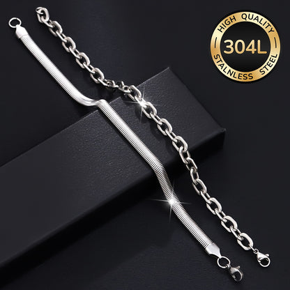 Handmade Men's 304 Stainless Steel Cuban Link Chain Curb Chain Bracelet