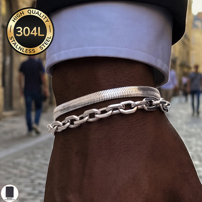 Handmade Men's 304 Stainless Steel Cuban Link Chain Curb Chain Bracelet