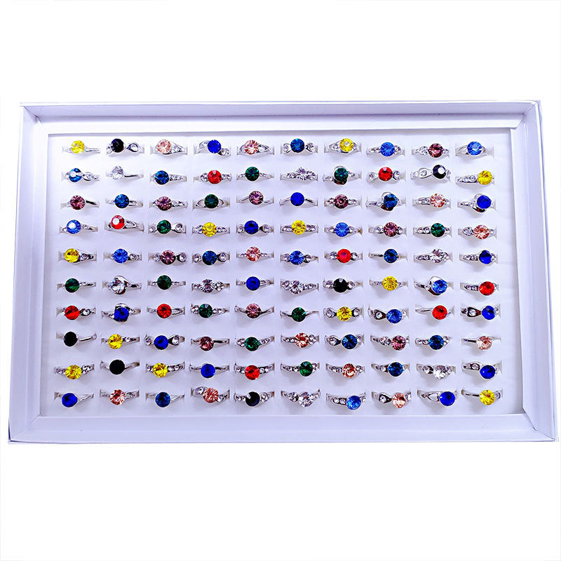 Sweet Geometric Alloy Ring For Women With Colourful Rhinestones Inlay