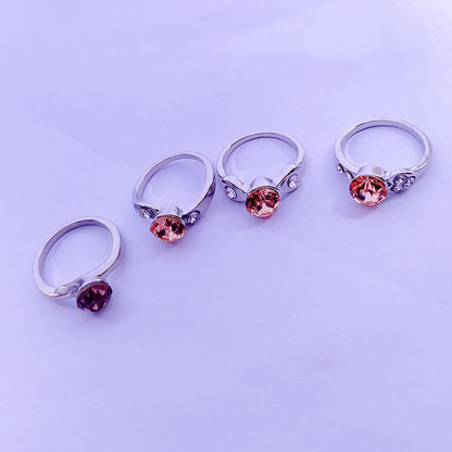 Sweet Geometric Alloy Ring For Women With Colourful Rhinestones Inlay