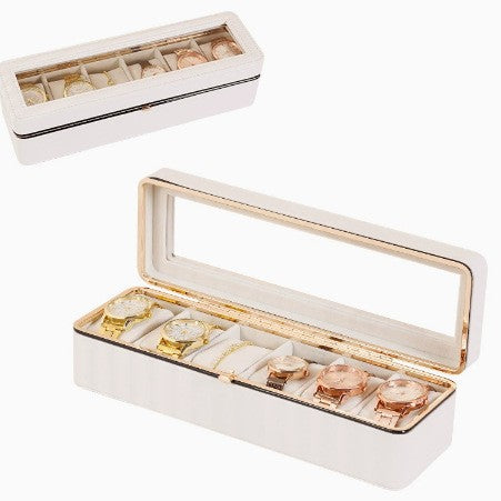 Solid Color Jewelry Box In White Featuring Durable PU Leather Material