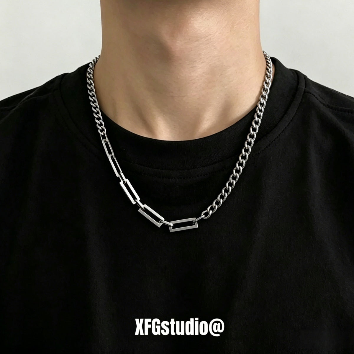 Splicing Waterproof Non Tarnish Cuban Chain Link Necklace In Titanium Steel With Hip-Hop Style, Unisex Design