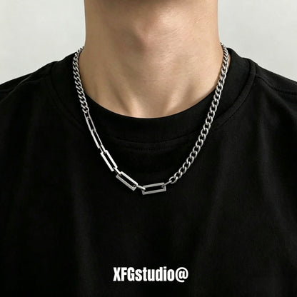 Splicing Waterproof Non Tarnish Cuban Chain Link Necklace In Titanium Steel With Hip-Hop Style, Unisex Design