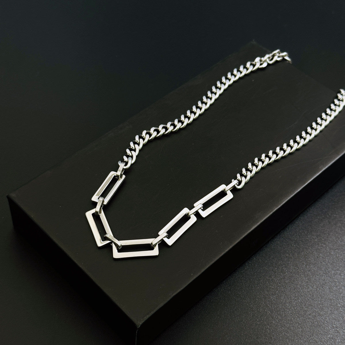 Splicing Waterproof Non Tarnish Cuban Chain Link Necklace In Titanium Steel With Hip-Hop Style, Unisex Design