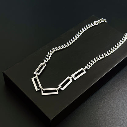 Splicing Waterproof Non Tarnish Cuban Chain Link Necklace In Titanium Steel With Hip-Hop Style, Unisex Design