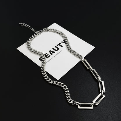 Splicing Waterproof Non Tarnish Cuban Chain Link Necklace In Titanium Steel With Hip-Hop Style, Unisex Design