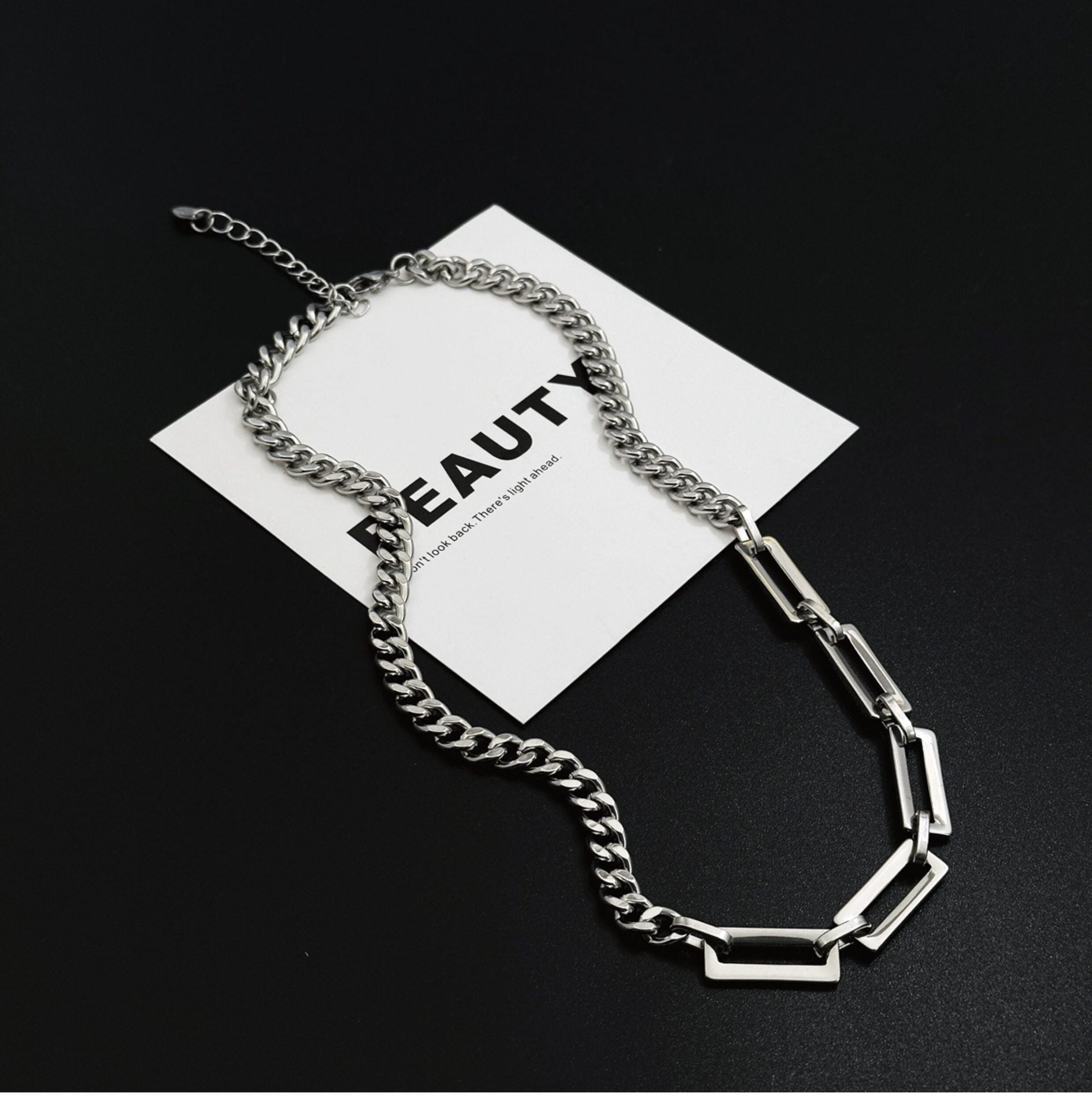 Splicing Waterproof Non Tarnish Cuban Chain Link Necklace In Titanium Steel With Hip-Hop Style, Unisex Design