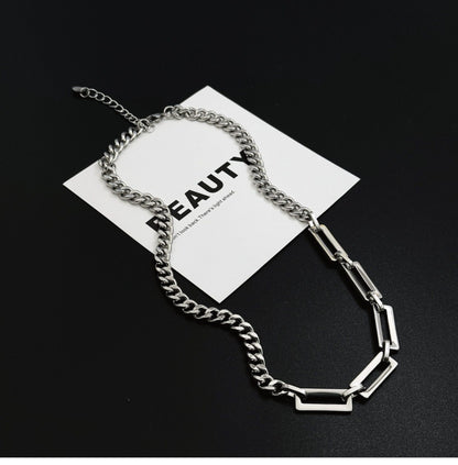 Splicing Waterproof Non Tarnish Cuban Chain Link Necklace In Titanium Steel With Hip-Hop Style, Unisex Design