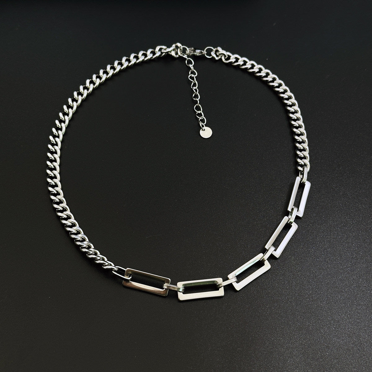 Splicing Waterproof Non Tarnish Cuban Chain Link Necklace In Titanium Steel With Hip-Hop Style, Unisex Design