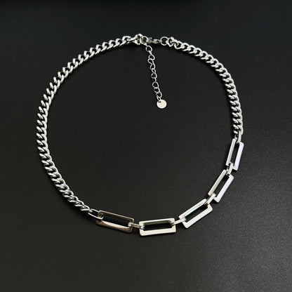 Splicing Waterproof Non Tarnish Cuban Chain Link Necklace In Titanium Steel With Hip-Hop Style, Unisex Design