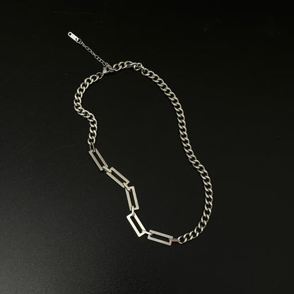 Splicing Waterproof Non Tarnish Cuban Chain Link Necklace In Titanium Steel With Hip-Hop Style, Unisex Design