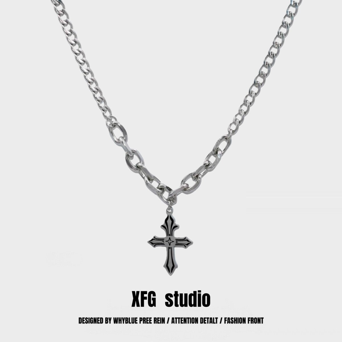 Waterproof Non Tarnish Titanium Steel Cross Necklace With Cuban Link Chain, Hip-Hop Style, Unisex