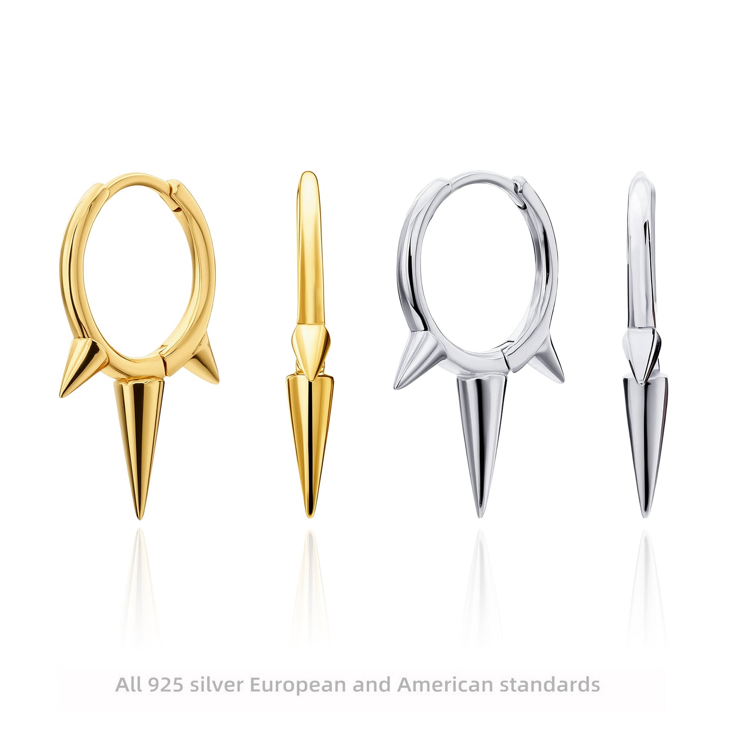 Conical 925 Sterling Silver Earrings For Women With 18K Gold Plating 0.03µm Thickness