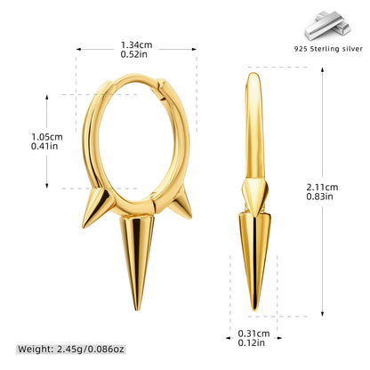 Conical 925 Sterling Silver Earrings For Women With 18K Gold Plating 0.03µm Thickness