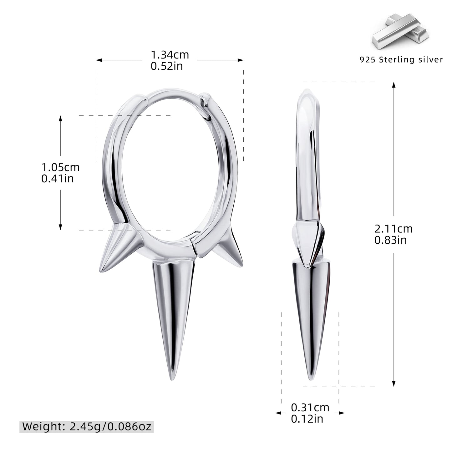 Conical 925 Sterling Silver Earrings For Women With 18K Gold Plating 0.03µm Thickness