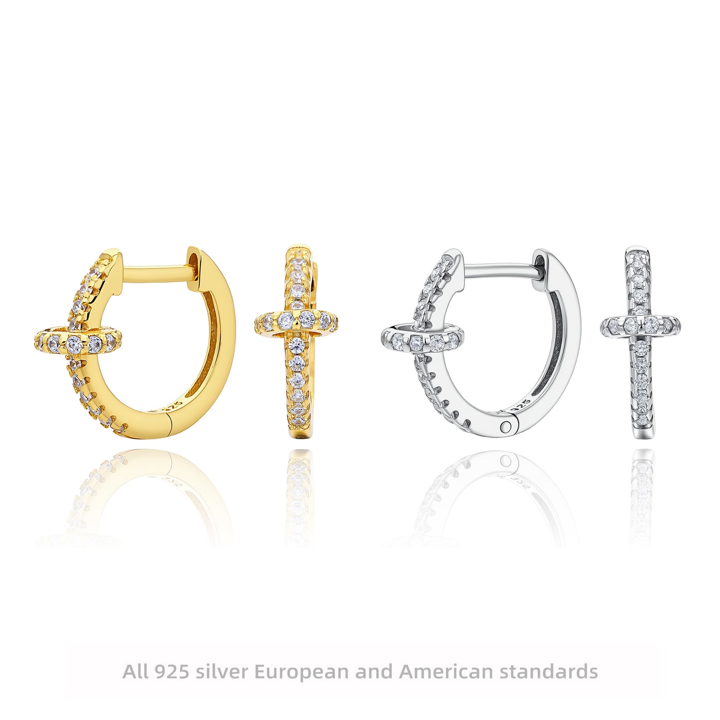 Women’s Circle Earrings In 925 Sterling Silver With 18K Real Gold Plating 0.03µm Featuring Three-Dimensional Zircon Inlay
