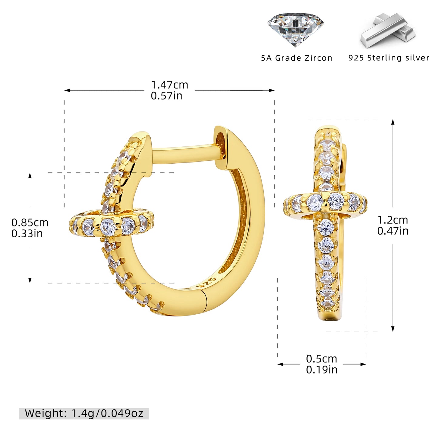 Women’s Circle Earrings In 925 Sterling Silver With 18K Real Gold Plating 0.03µm Featuring Three-Dimensional Zircon Inlay