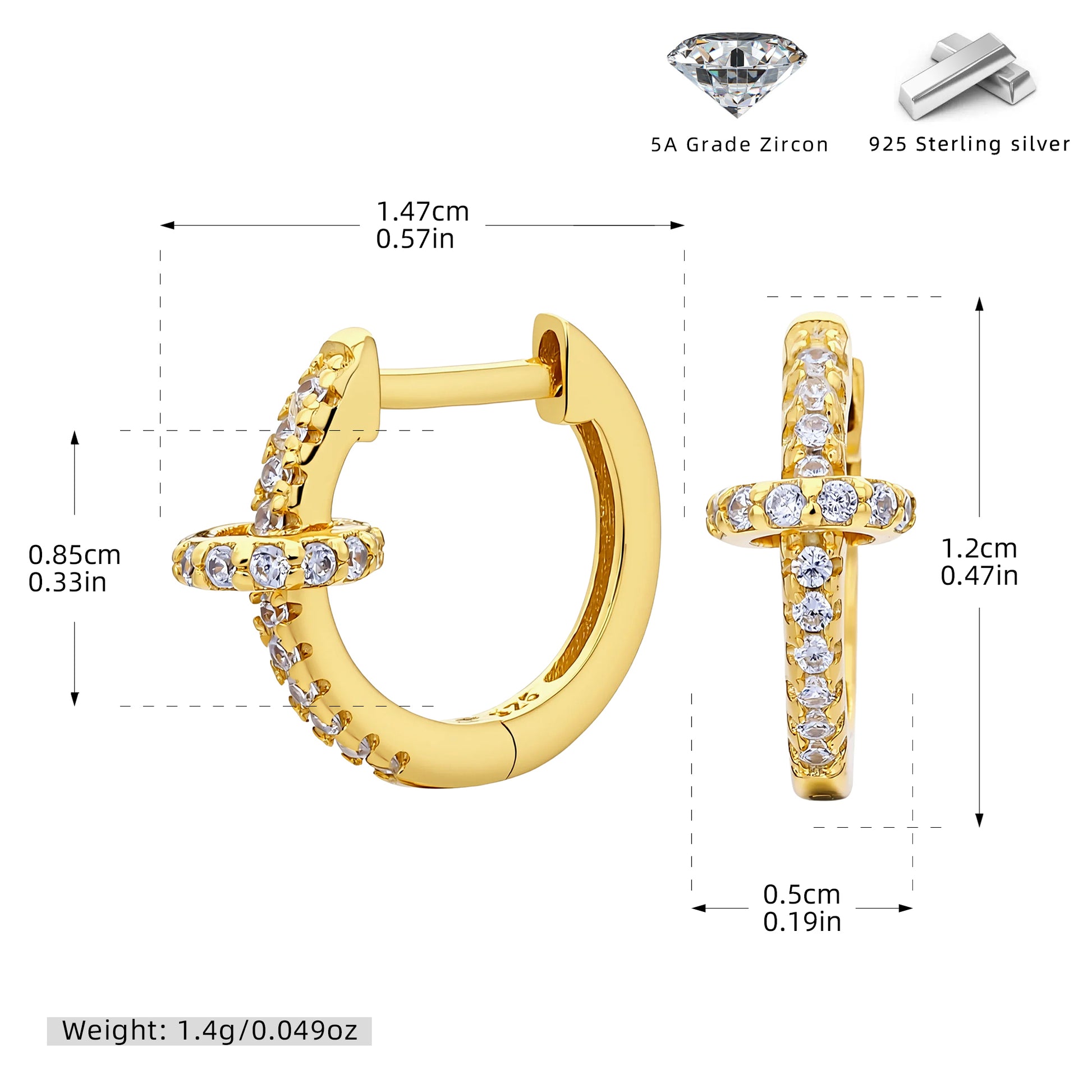 Women’s Circle Earrings In 925 Sterling Silver With 18K Real Gold Plating 0.03µm Featuring Three-Dimensional Zircon Inlay