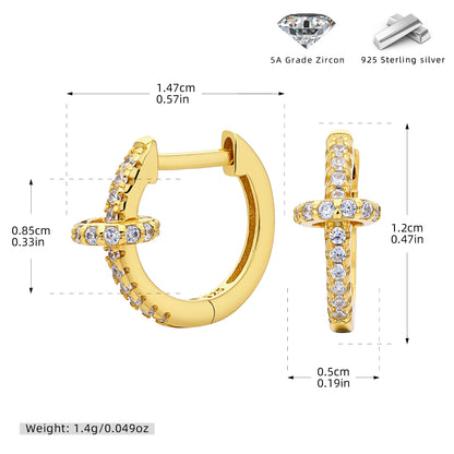Women’s Circle Earrings In 925 Sterling Silver With 18K Real Gold Plating 0.03µm Featuring Three-Dimensional Zircon Inlay