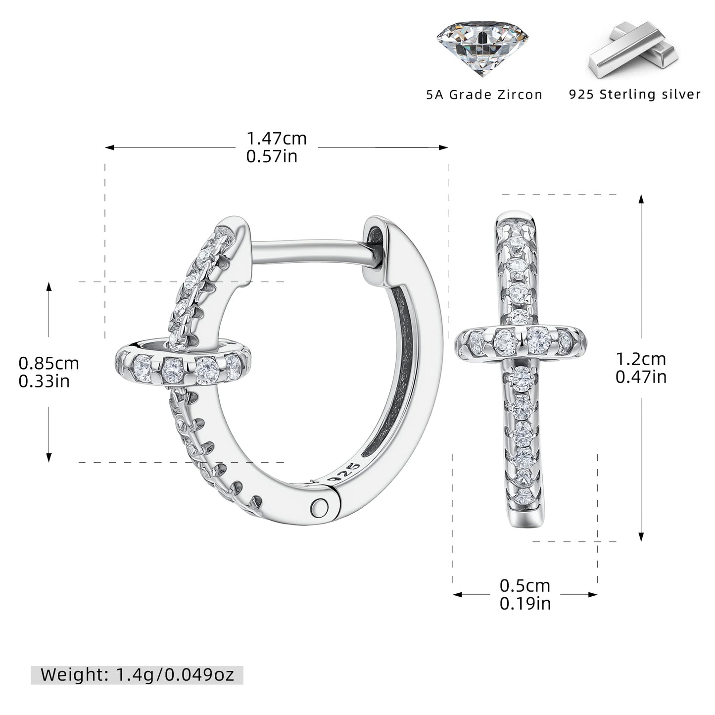 Women’s Circle Earrings In 925 Sterling Silver With 18K Real Gold Plating 0.03µm Featuring Three-Dimensional Zircon Inlay