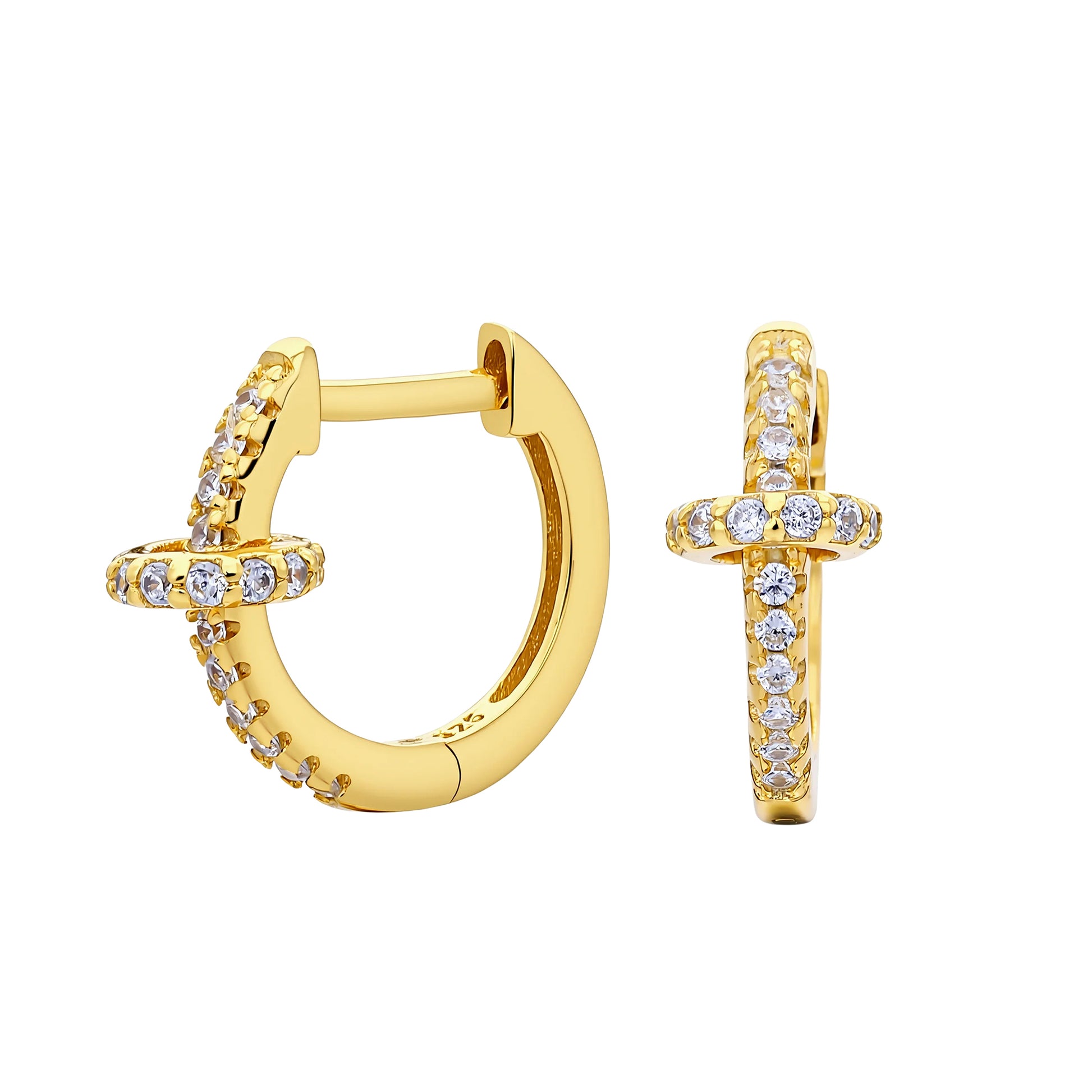 Women’s Circle Earrings In 925 Sterling Silver With 18K Real Gold Plating 0.03µm Featuring Three-Dimensional Zircon Inlay