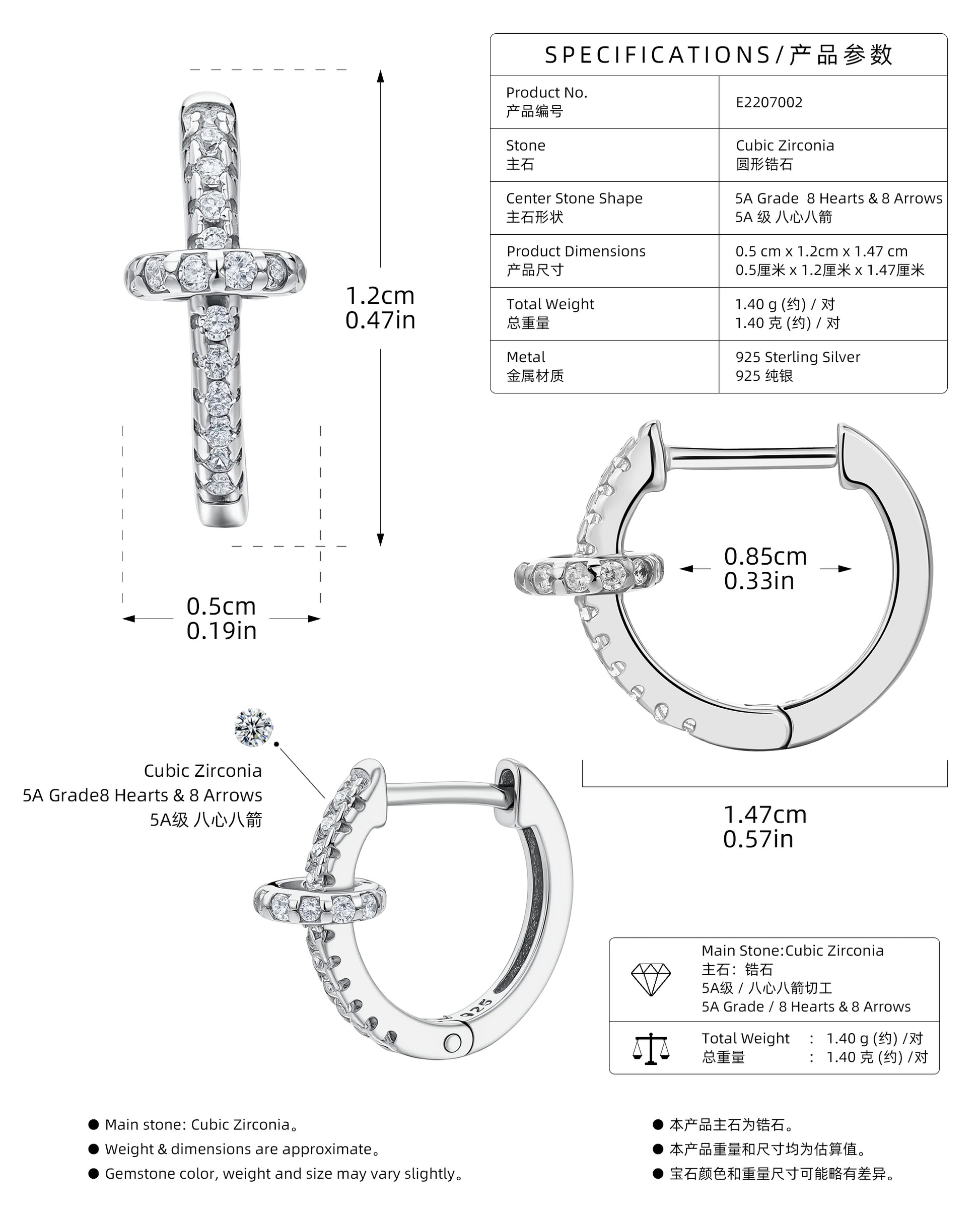 Women’s Circle Earrings In 925 Sterling Silver With 18K Real Gold Plating 0.03µm Featuring Three-Dimensional Zircon Inlay