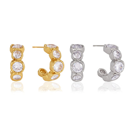 Geometric Waterproof Non Tarnish Earrings For Women, 18K Real Gold Plated 304 Stainless Steel With Zircon Inlay, PVD Coated