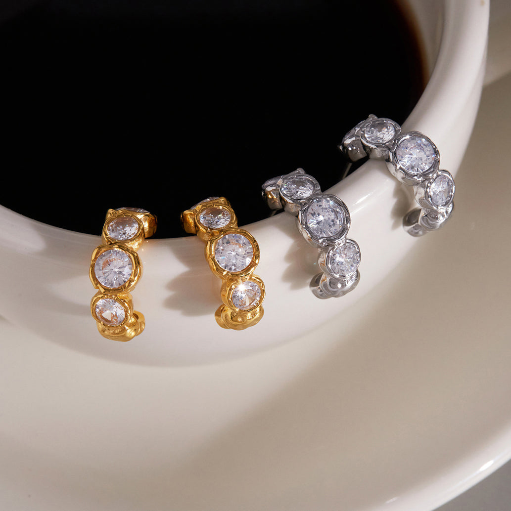 Geometric Waterproof Non Tarnish Earrings For Women, 18K Real Gold Plated 304 Stainless Steel With Zircon Inlay, PVD Coated
