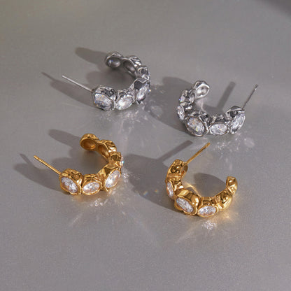 Geometric Waterproof Non Tarnish Earrings For Women, 18K Real Gold Plated 304 Stainless Steel With Zircon Inlay, PVD Coated