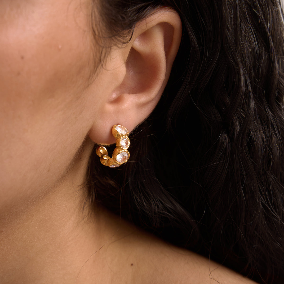 Geometric Waterproof Non Tarnish Earrings For Women, 18K Real Gold Plated 304 Stainless Steel With Zircon Inlay, PVD Coated