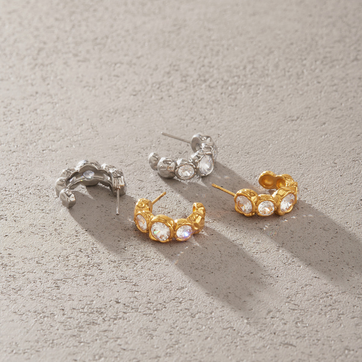 Geometric Waterproof Non Tarnish Earrings For Women, 18K Real Gold Plated 304 Stainless Steel With Zircon Inlay, PVD Coated