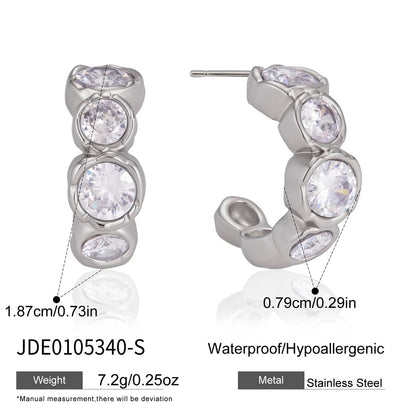 Geometric Waterproof Non Tarnish Earrings For Women, 18K Real Gold Plated 304 Stainless Steel With Zircon Inlay, PVD Coated
