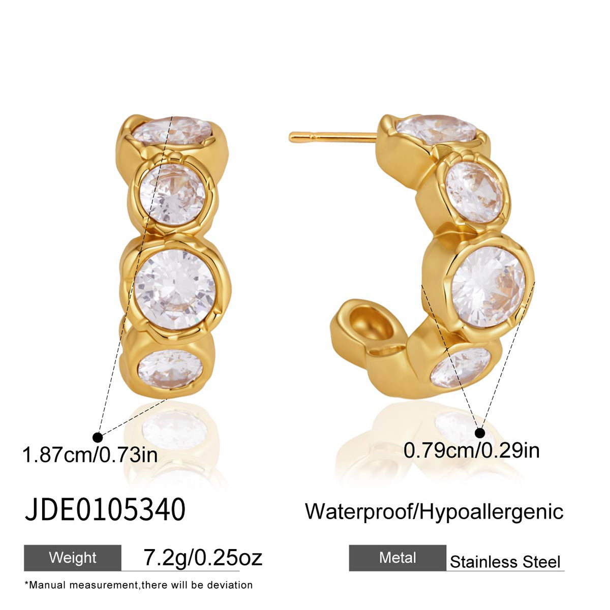 Geometric Waterproof Non Tarnish Earrings For Women, 18K Real Gold Plated 304 Stainless Steel With Zircon Inlay, PVD Coated