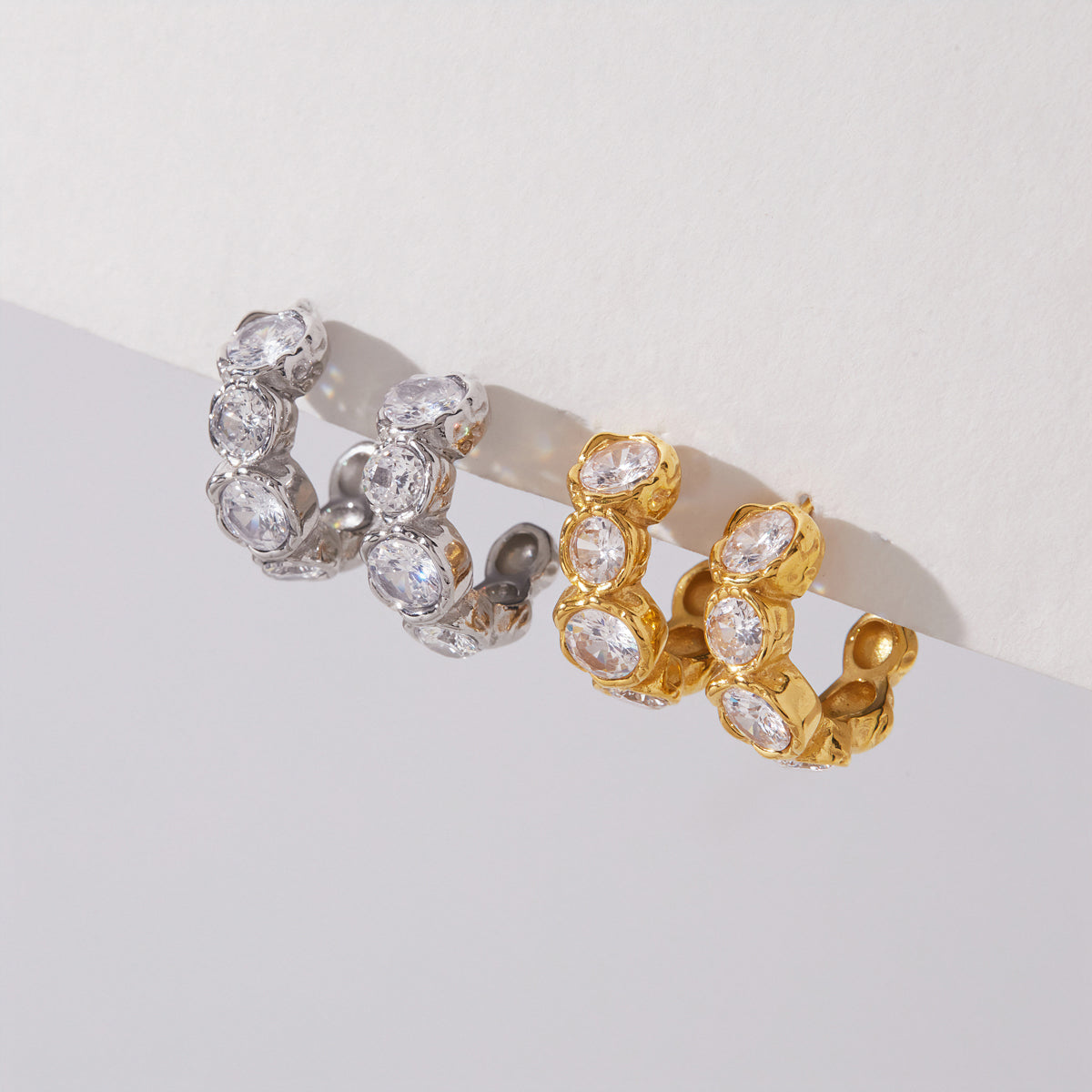 Geometric Waterproof Non Tarnish Earrings For Women, 18K Real Gold Plated 304 Stainless Steel With Zircon Inlay, PVD Coated