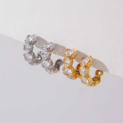Geometric Waterproof Non Tarnish Earrings For Women, 18K Real Gold Plated 304 Stainless Steel With Zircon Inlay, PVD Coated