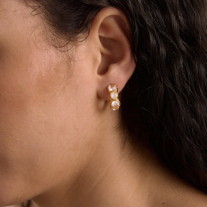 Geometric Waterproof Non Tarnish Earrings For Women, 18K Real Gold Plated 304 Stainless Steel With Zircon Inlay, PVD Coated